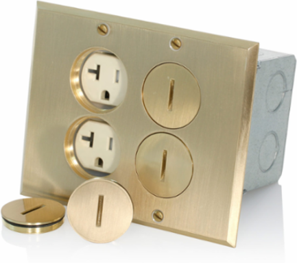 Floor Box Assembly with (2) 20 Amp Tamper-Resistant Outlet, Brass, 125 Volt