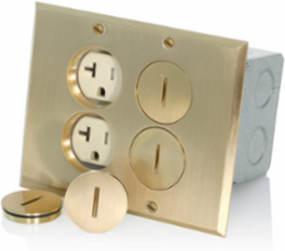 Floor Box Assembly with (2) 20 Amp Tamper-Resistant Outlet, Brass, 125 Volt