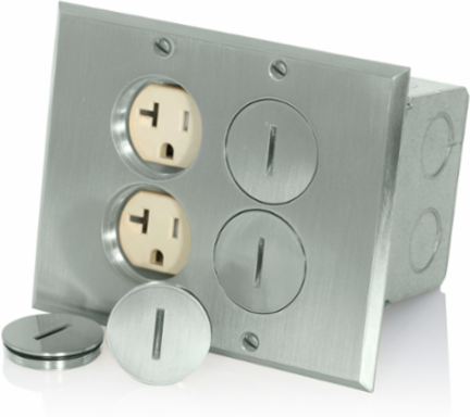 Floor Box Assembly with (2) 20 Amp Tamper-Resistant Outlets, Ivory Finish