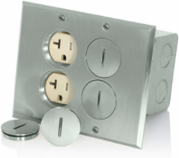 Floor Box Assembly with (2) 20 Amp Tamper-Resistant Outlets, Ivory Finish