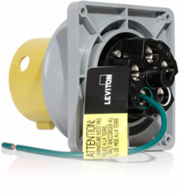 LEV Series 60 Amp 125 Volt IEC Pin & Sleeve Inlet, IP66/IP67/IP68/IP69K, Yellow