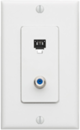 Decora Telephone/Video Wall Jack, 6P4C + F-Connector, White