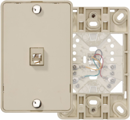 Ivory Telephone Wall Jack, 6P4C, Screw Terminals, UL/CSA Certified