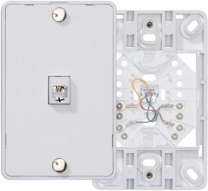 Telephone Wall Jack 6P4C Screw Terminals White, UL/CSA Certified