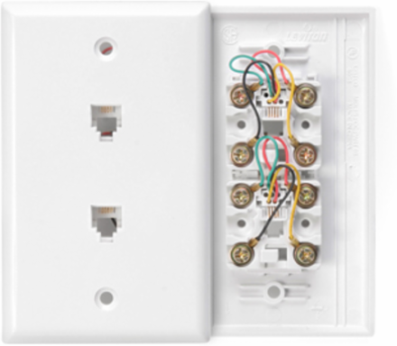 Standard Telephone Wall Jack, 6P4C, Screw Terminals, White, 2 Jacks