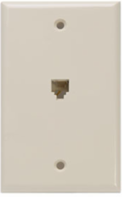 Telephone Wall Jack, 6P4C, Screw Terminals, Ivory, High-Impact Plastic