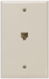 Telephone Wall Jack, 6P4C, Screw Terminals, Ivory, High-Impact Plastic