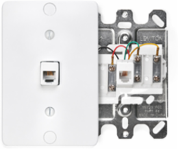 Telephone Wall Phone Jack, 6P4C, White, Screw Terminals, High-Impact Plastic