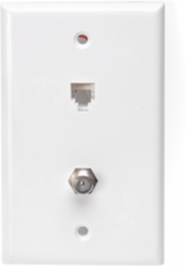 Standard Telephone & Video Wall Jack, 6P6C, Screw Terminals, White
