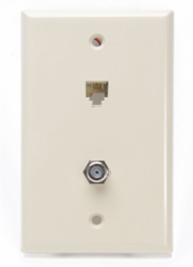 Standard Telephone Wall Jack 6P4C Screw Terminals Ivory, 2 Jacks, UL Certified