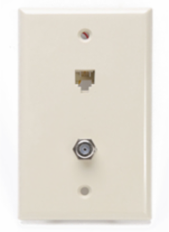 Standard Telephone Wall Jack 6P4C Screw Terminals Ivory, 2 Jacks, UL Certified