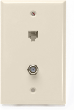 Standard Telephone Wall Jack, 6P4C, Screw Terminal, Light Almond, High-Impact Plastic