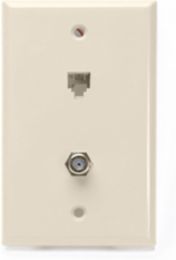 Standard Telephone Wall Jack, 6P4C, Screw Terminal, Light Almond, High-Impact Plastic