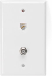 Standard Telephone Wall Jack, 6P4C x F, Screw Terminals, 2 Jacks, White