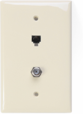 Midsize Telephone & Video Wall Jack 6P4C x F, Nylon, Light Almond