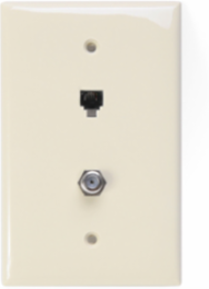 Midsize Telephone & Video Wall Jack 6P4C x F, Nylon, Light Almond