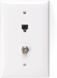 Midsize Telephone & Video Wall Jack 6P4C x F, White, Nylon Material