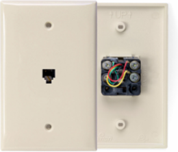 Midsize Telephone Wall Jack 6P4C Ivory, High-Impact Plastic, Modular