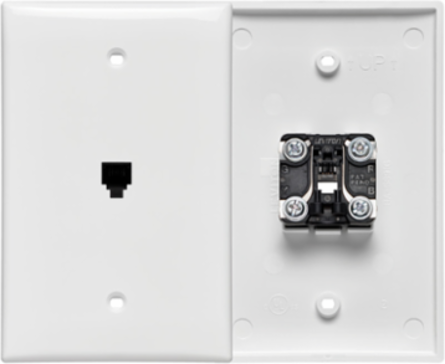 Midsize Telephone Wall Jack 6P4C, High-Impact Plastic, Screw Terminals, White