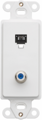 Decora Telecommunication Insert, 6P4C + F Connector, White