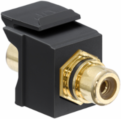RCA Feedthrough QUICKPORT Connector, Gold-Plated, Female to Female, Black Housing