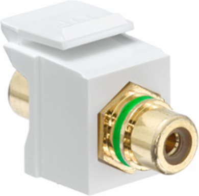 RCA Feedthrough QUICKPORT Connector, Gold-Plated, Female-Female, White Housing