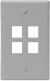 Single-Gang QUICKPORT Wallplate, 4-Port, Gray - High-Impact Plastic, UL Rated