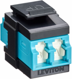 QUICKPORT Duplex LC Adapter Shuttered 10G LOMM Zirconia Sleeve Aqua/Black