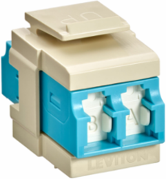 QUICKPORT Duplex LC Adapter, Shuttered, Zirconia Ceramic Sleeve, Aqua/Ivory