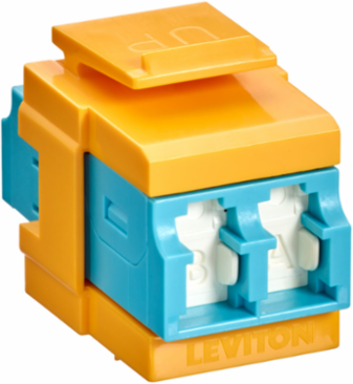 QUICKPORT Duplex LC Adapter, Shuttered, 10G LOMM, Zirconia Sleeve, Aqua/Yellow
