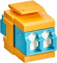 QUICKPORT Duplex LC Adapter, Shuttered, 10G LOMM, Zirconia Sleeve, Aqua/Yellow