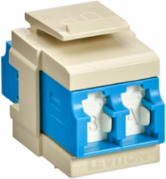 QUICKPORT Duplex LC Adapter, Shuttered, Zirconia Ceramic Sleeve, Blue/Ivory