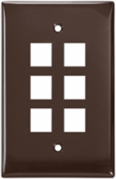 Midsize Single-Gang QUICKPORT Wallplate, 6-Port, 3/8 Inch Taller, Brown