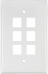 Midsize Single-Gang QUICKPORT Wallplate, 6-Port, 3/8 Inch Taller/Wider, Nylon