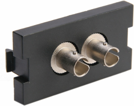 Duplex ST Fiber Adapter Module, Zirconia Ceramic Sleeve, 1 Unit High, Black