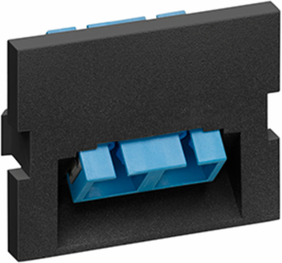 Duplex SC Angled Fiber Adapter, Zirconia Ceramic Sleeve, 1.5 Units High, Black