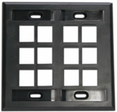 Dual-Gang QUICKPORT Wallplate, 12-Port, Black, High-Impact Plastic, 4 ID Windows