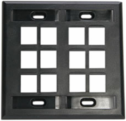 Dual-Gang QUICKPORT Wallplate, 12-Port, Black, High-Impact Plastic, 4 ID Windows