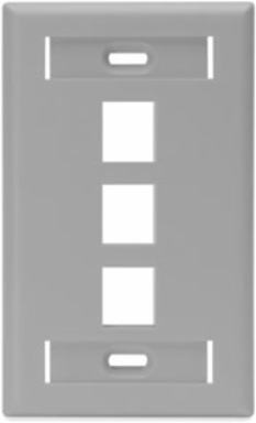 Single-Gang QUICKPORT™ Wallplate, 3-Port, Gray, High-Impact Plastic, ID Windows
