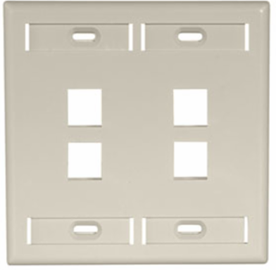 Dual-Gang QUICKPORT Wallplate, 4-Port, Ivory Color, High-Impact Plastic