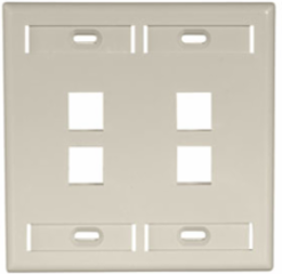 Dual-Gang QUICKPORT Wallplate, 4-Port, Ivory Color, High-Impact Plastic