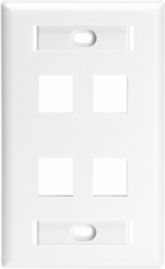 QUICKPORT Wallplate, Single Gang, 4-Port, White, for Large Connectors