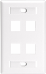 QUICKPORT Wallplate, Single Gang, 4-Port, White, for Large Connectors