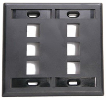 Dual-Gang QUICKPORT Wallplate, 6-Port, Black, High-Impact Plastic, 4 ID Windows