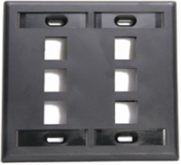 Dual-Gang QUICKPORT Wallplate, 6-Port, Black, High-Impact Plastic, 4 ID Windows