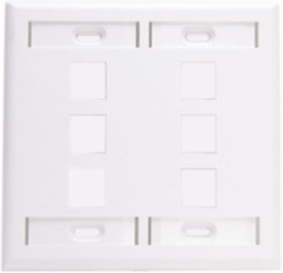 Dual-Gang QUICKPORT™ Wallplate, 6-Port, White, ID Windows, High-Impact Plastic