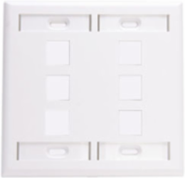 Dual-Gang QUICKPORT™ Wallplate, 6-Port, White, ID Windows, High-Impact Plastic