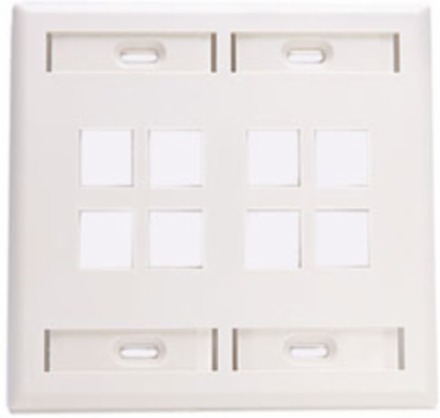 Dual-Gang QUICKPORT Wallplate with 4 ID Windows, 8-Port, White, High-Impact Plastic