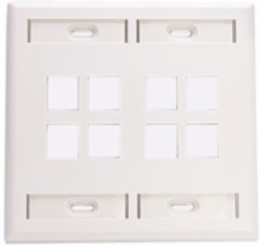 Dual-Gang QUICKPORT Wallplate with 4 ID Windows, 8-Port, White, High-Impact Plastic