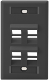 Angled Single-Gang 4-Port QUICKPORT Wallplate with ID Windows, Black